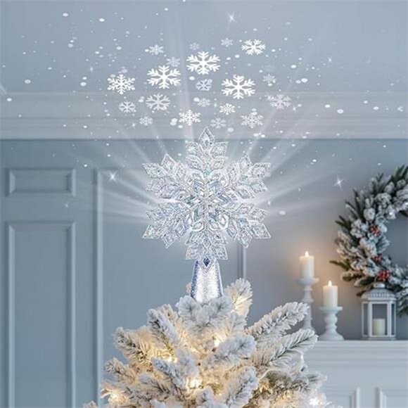 Christmas Tree Topper with Built-in 3D Glitter Led Snowflake 10-inch - Picture 8 of 8